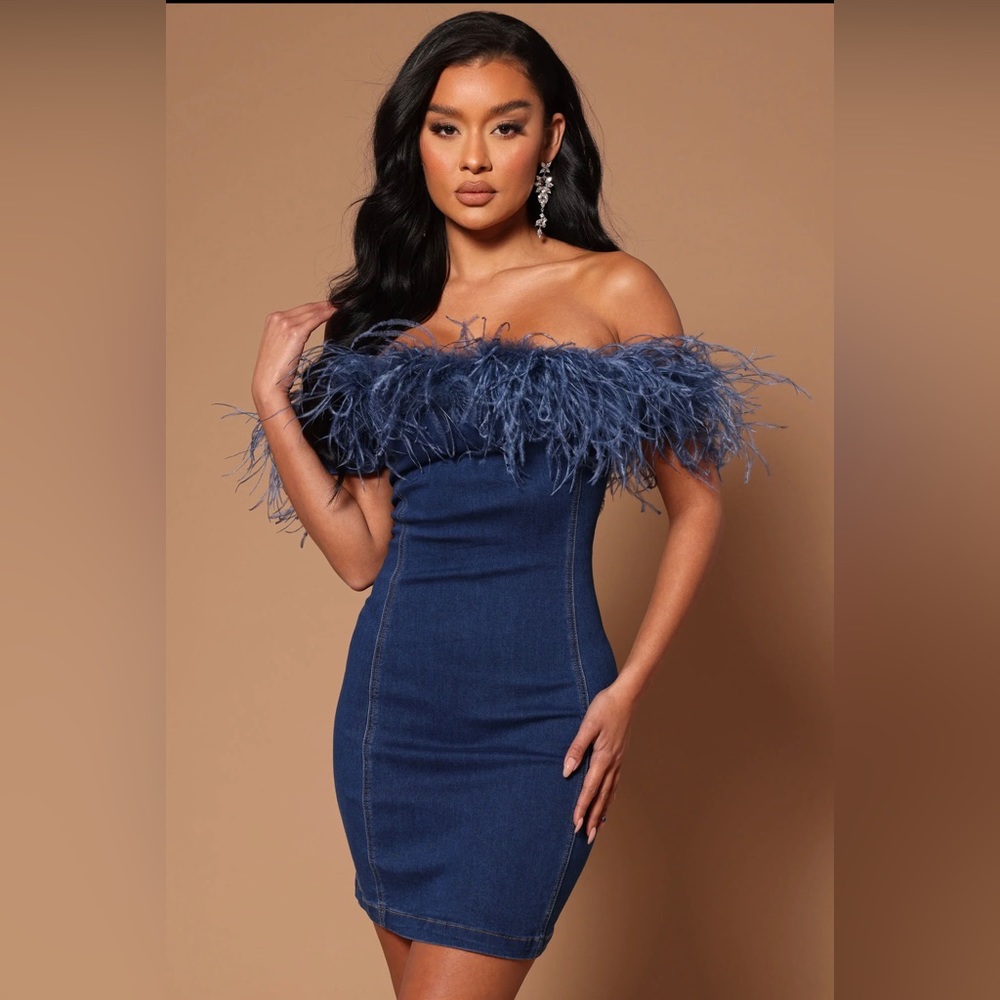 Feather denim dress